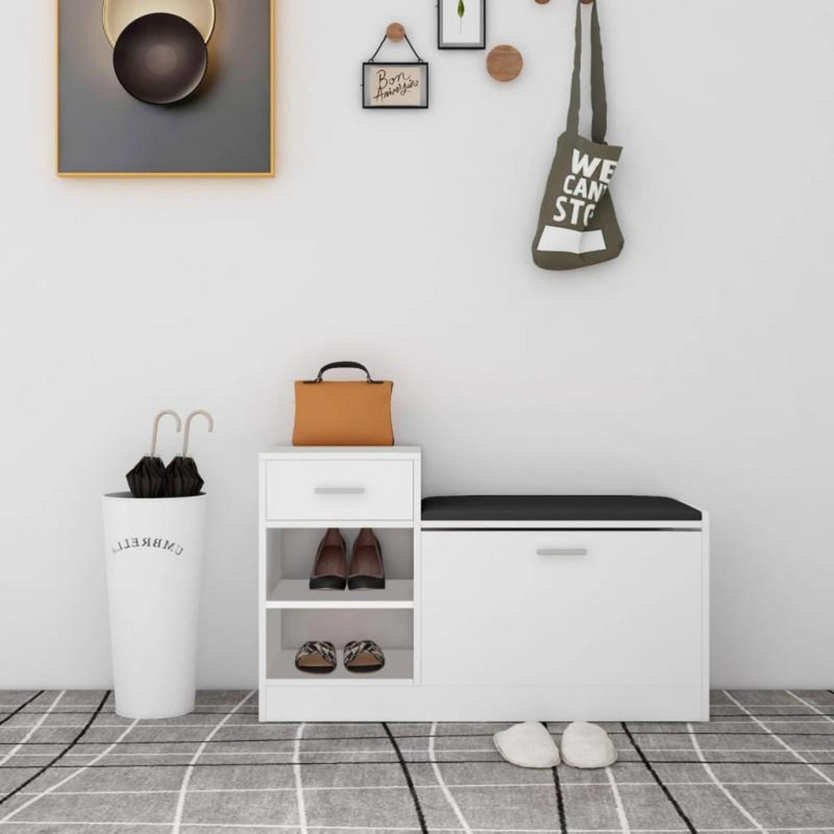 VIDAXL Banc à chaussures Blanc 94,5x31x57 cm Bois d ingénierie