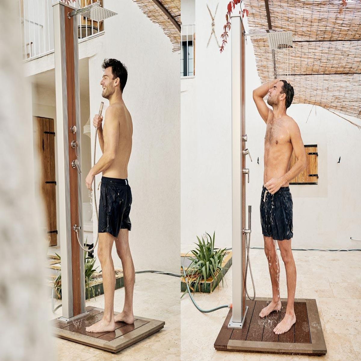 Formidra Douche solaire 40 L Dada Straight Inox habillage effet bois - Formidra