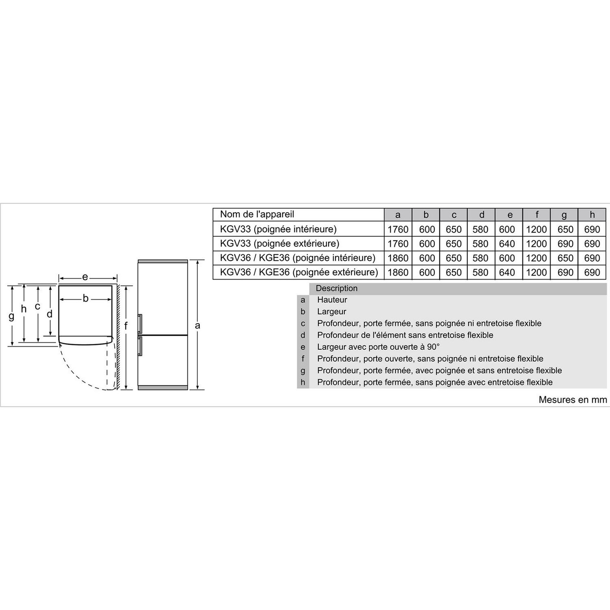 Voir la diapositive 4 : BOSCH Réfrigérateur combiné 60cm 287l brassé inox - KGV33VLEAS