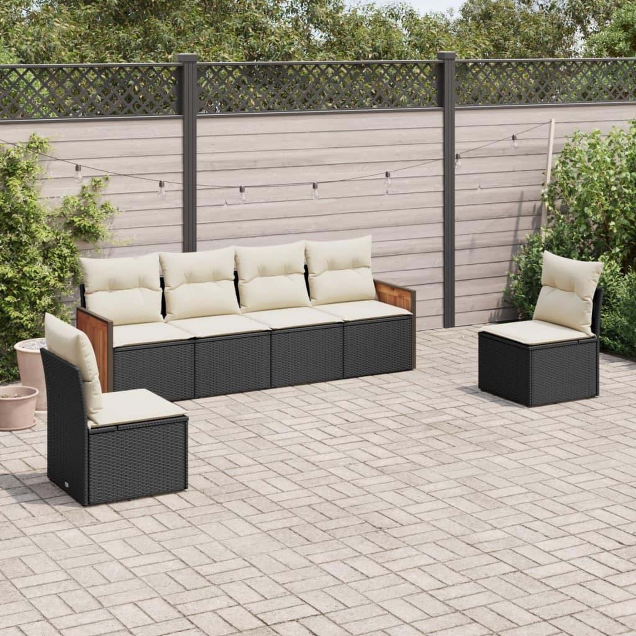 VIDAXL Salon de jardin 6 pcs avec coussins noir resine tressee
