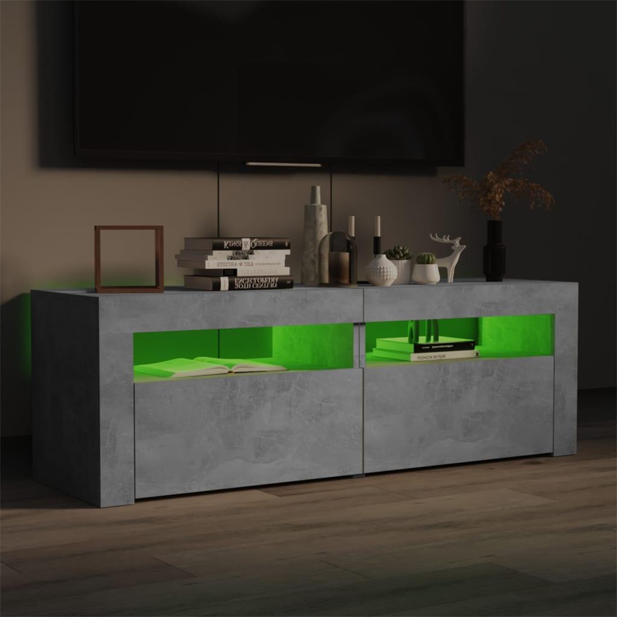 Voir la diapositive 3 : VIDAXL Meuble TV avec lumieres LED gris beton 120x35x40 cm