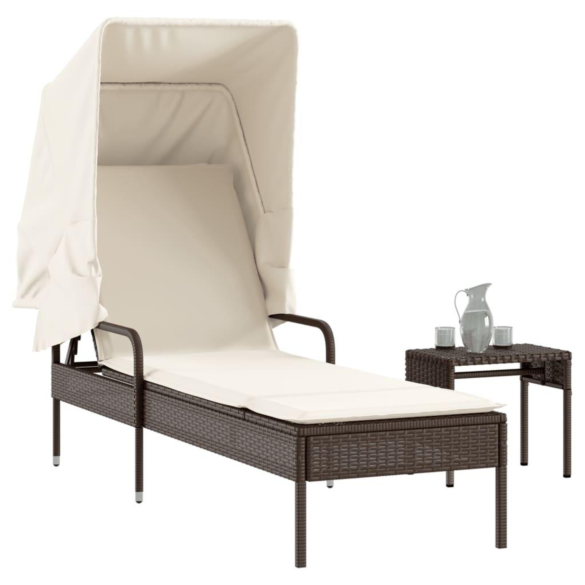 Voir la diapositive 1 : VIDAXL Chaise longue avec auvent et table marron resine tressee