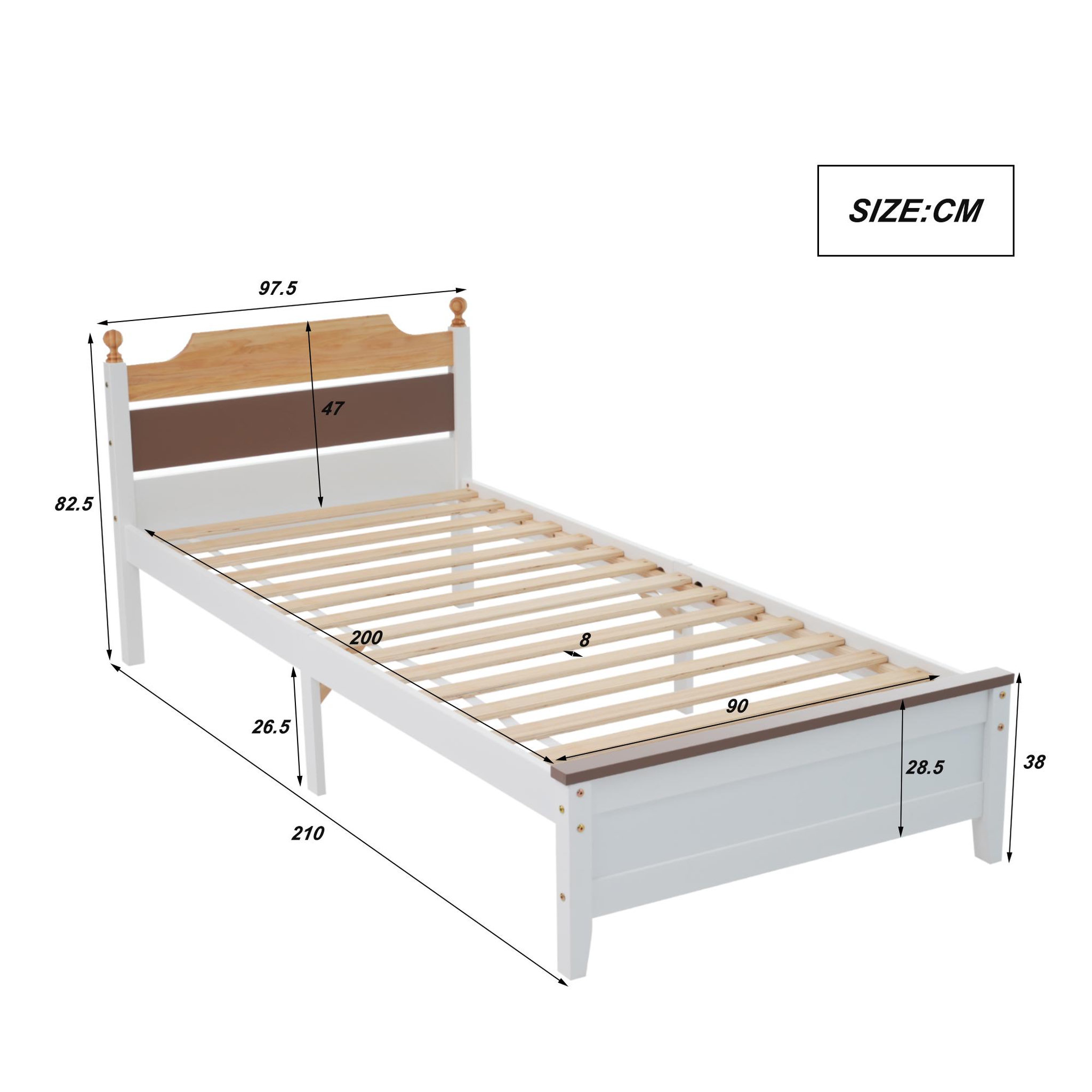 Voir la diapositive 3 : MERAX Lit simple 90x200cm bois et mdf coloris blanc