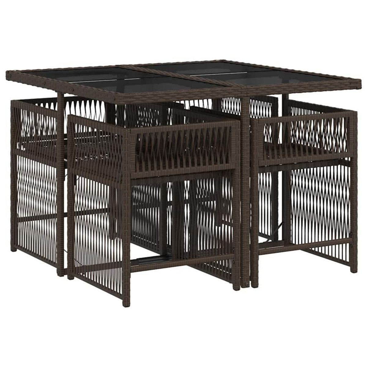 VIDAXL Ensemble a manger de jardin 5 pcs et coussins marron poly rotin