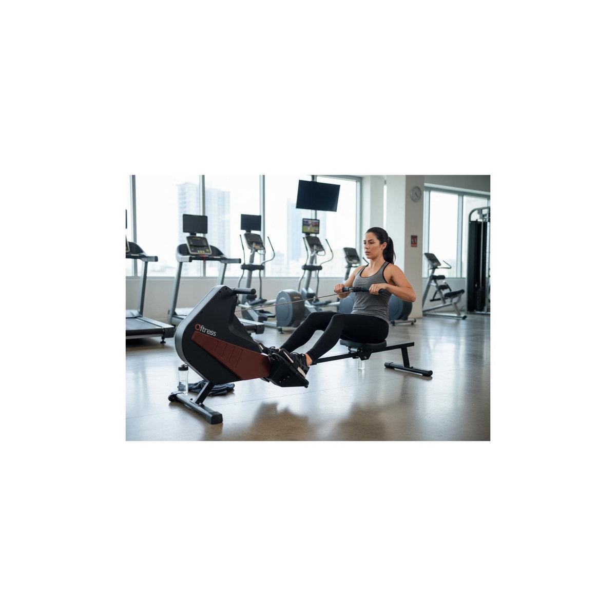 O'Fitness Rameur d'appartement à tirage central - O'Fitness - Compteur 5 fonctions - Roue magnétique : 5 Kg