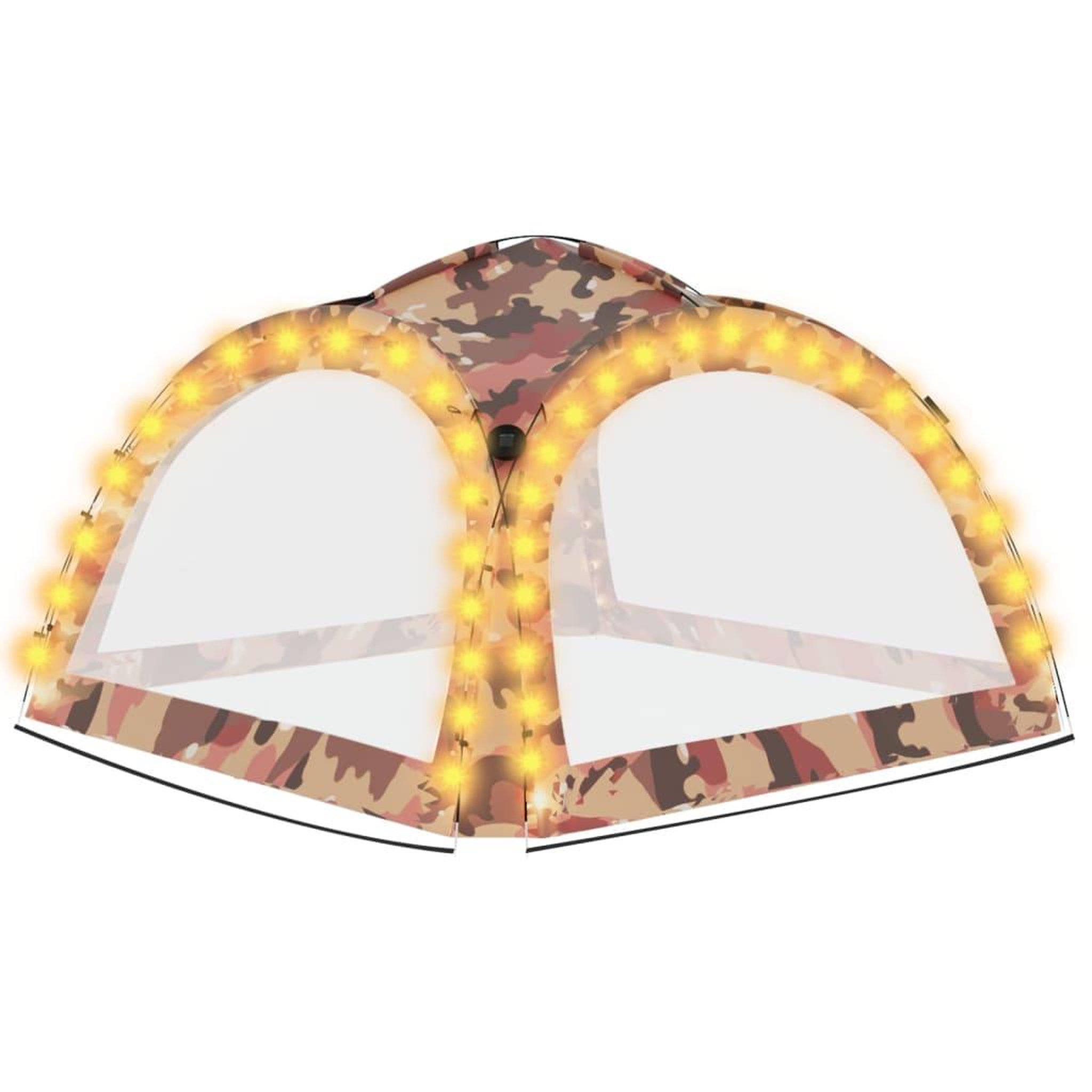Voir la diapositive 4 : VIDAXL Tente de reception avec LED et 4 parois 3,6x3,6x2,3m Camouflage