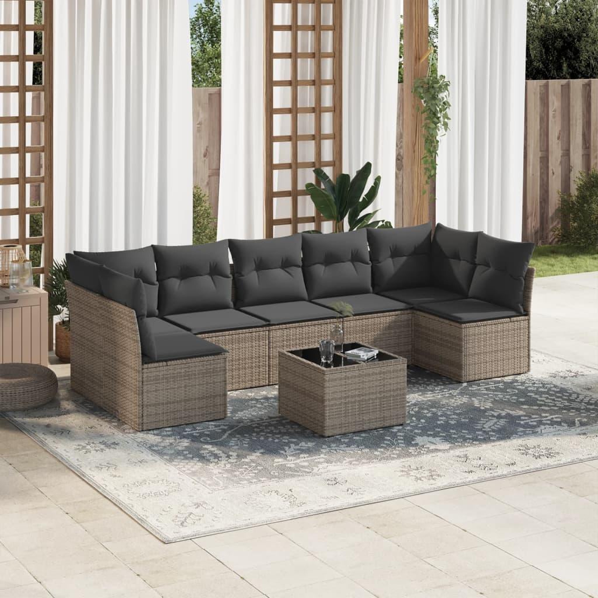 VIDAXL Salon de jardin 8 pcs avec coussins gris resine tressee