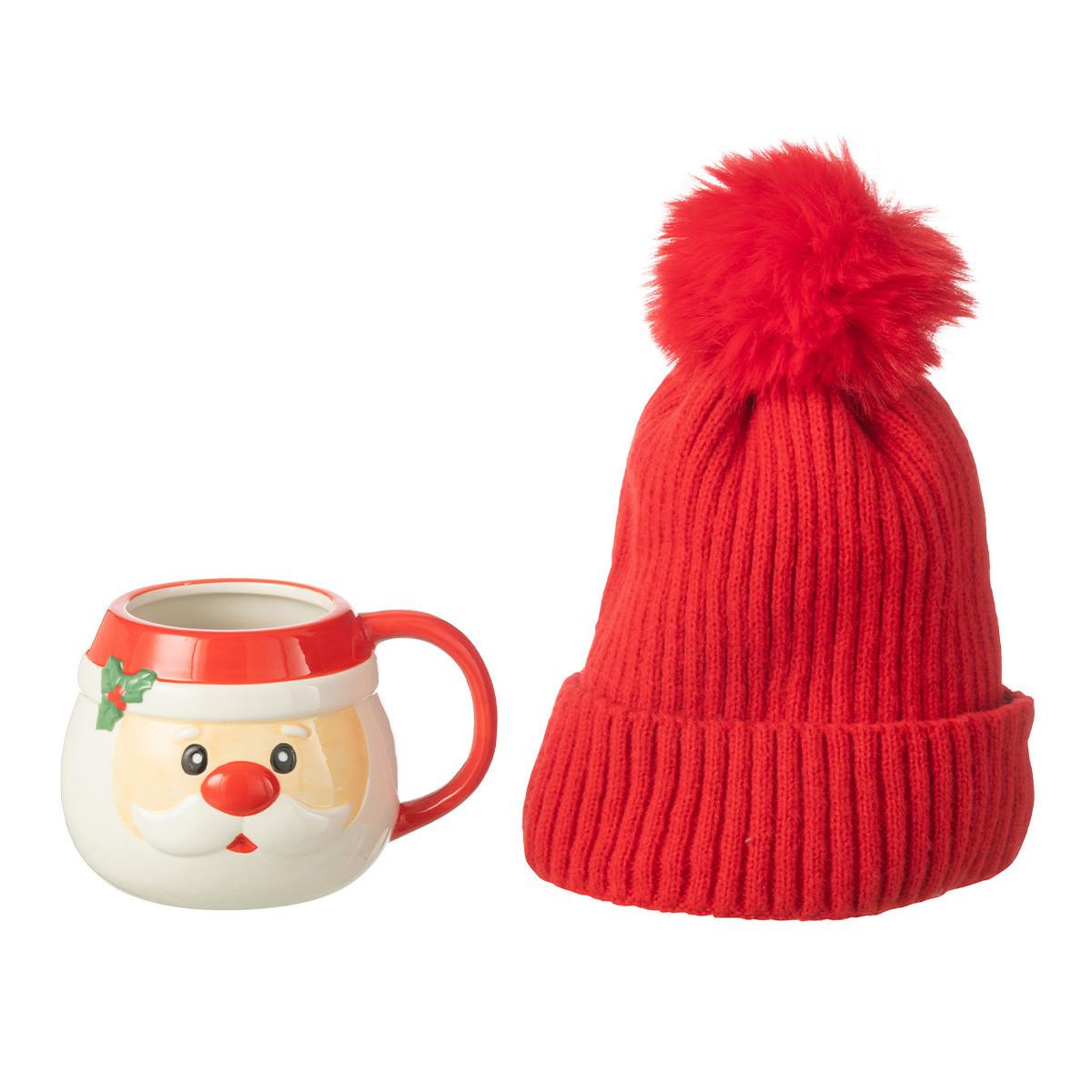 Voir la diapositive 2 : J-LINE Tasse en céramique & bonnet  père noël  30cm multicolore