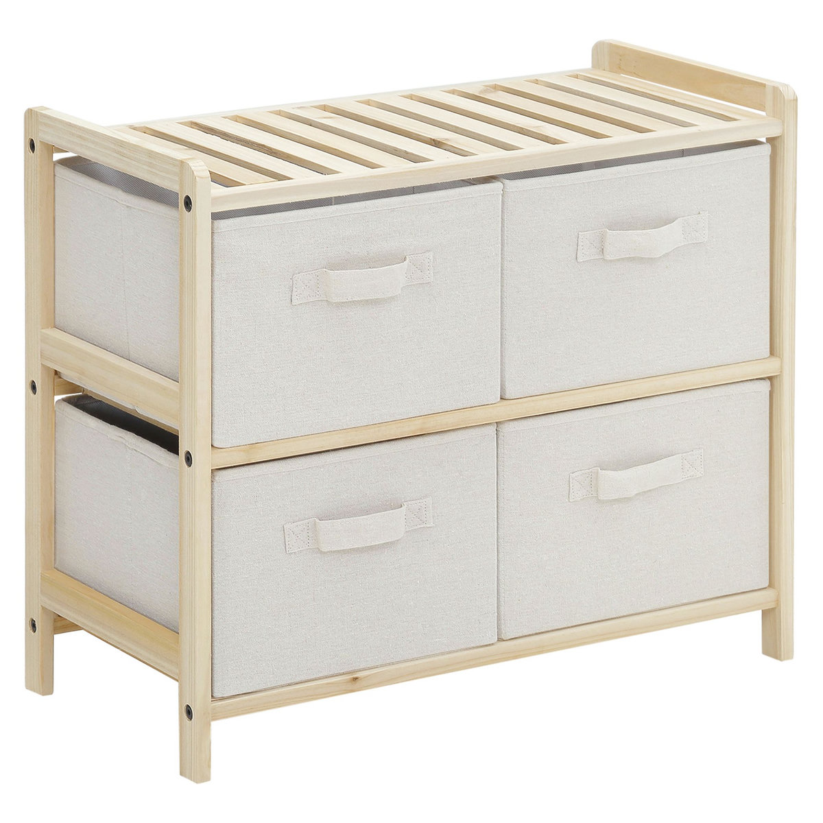 HOMCOM Commode 4 tiroirs tissu polyester beige dim. 59L x 28l x 50H cm bois sapin