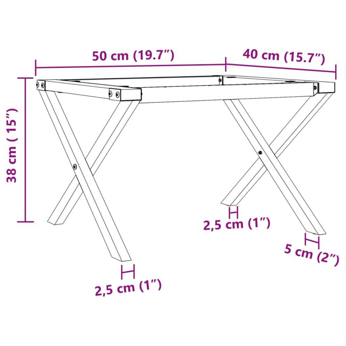 VIDAXL Pieds de table basse cadre en X 50x40x38 cm acier
