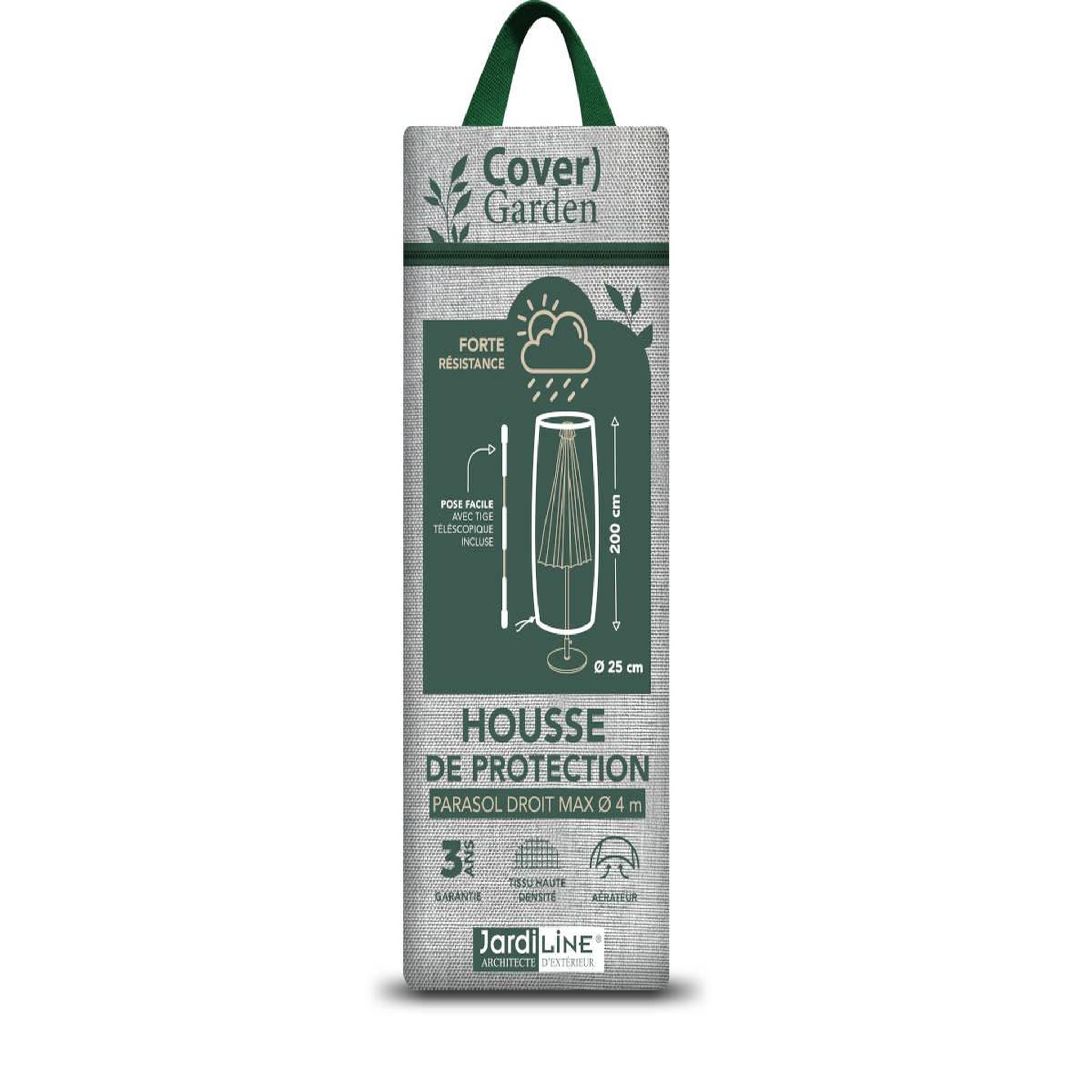 Jardiline Housse de protection cover garden pour parasol droit jusqu'à ø 4 m - livrée avec une tige de pose - jardiline