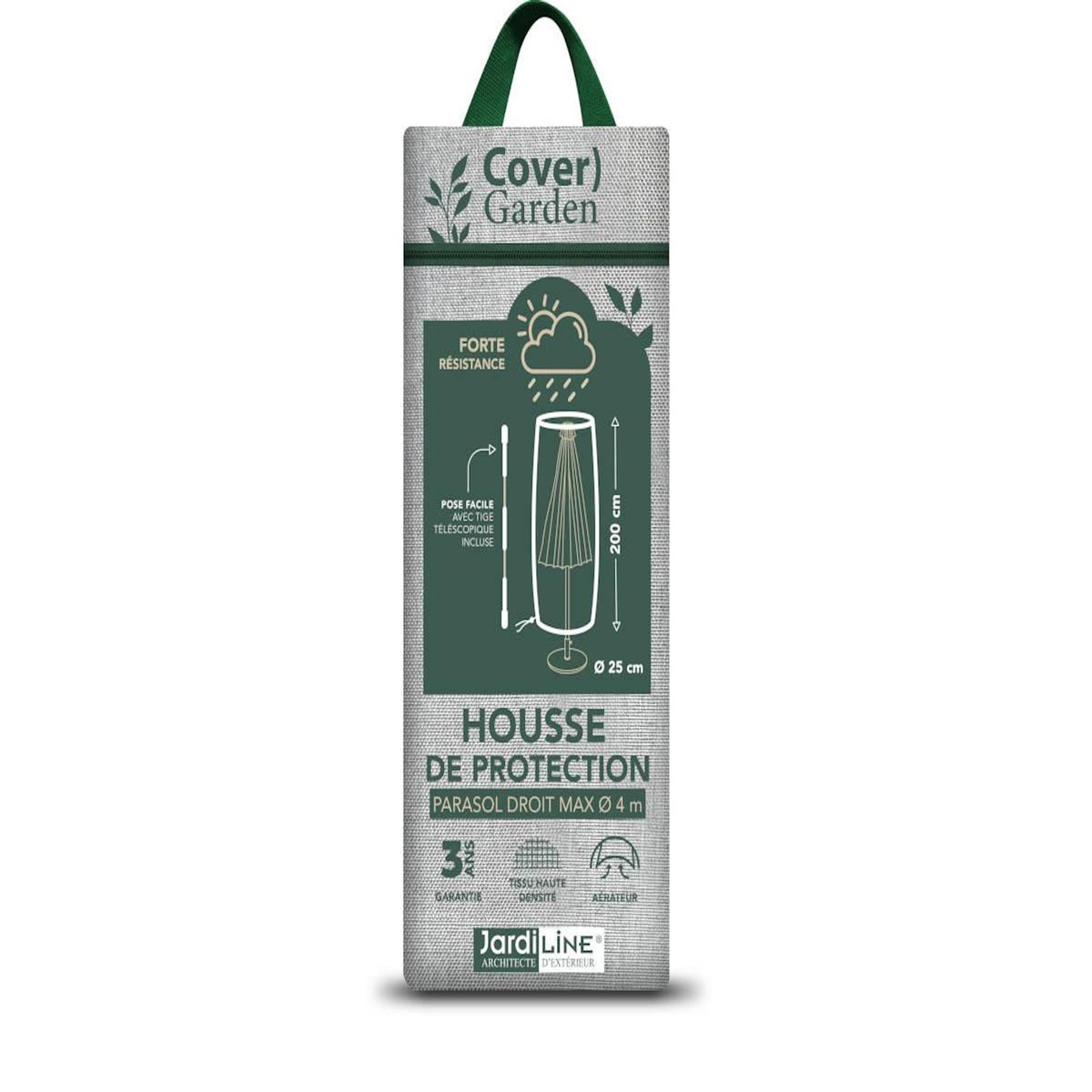 Jardiline Housse de protection Cover Garden pour parasol droit jusqu'à Ø 4 m - livrée avec une tige de pose - Jardiline