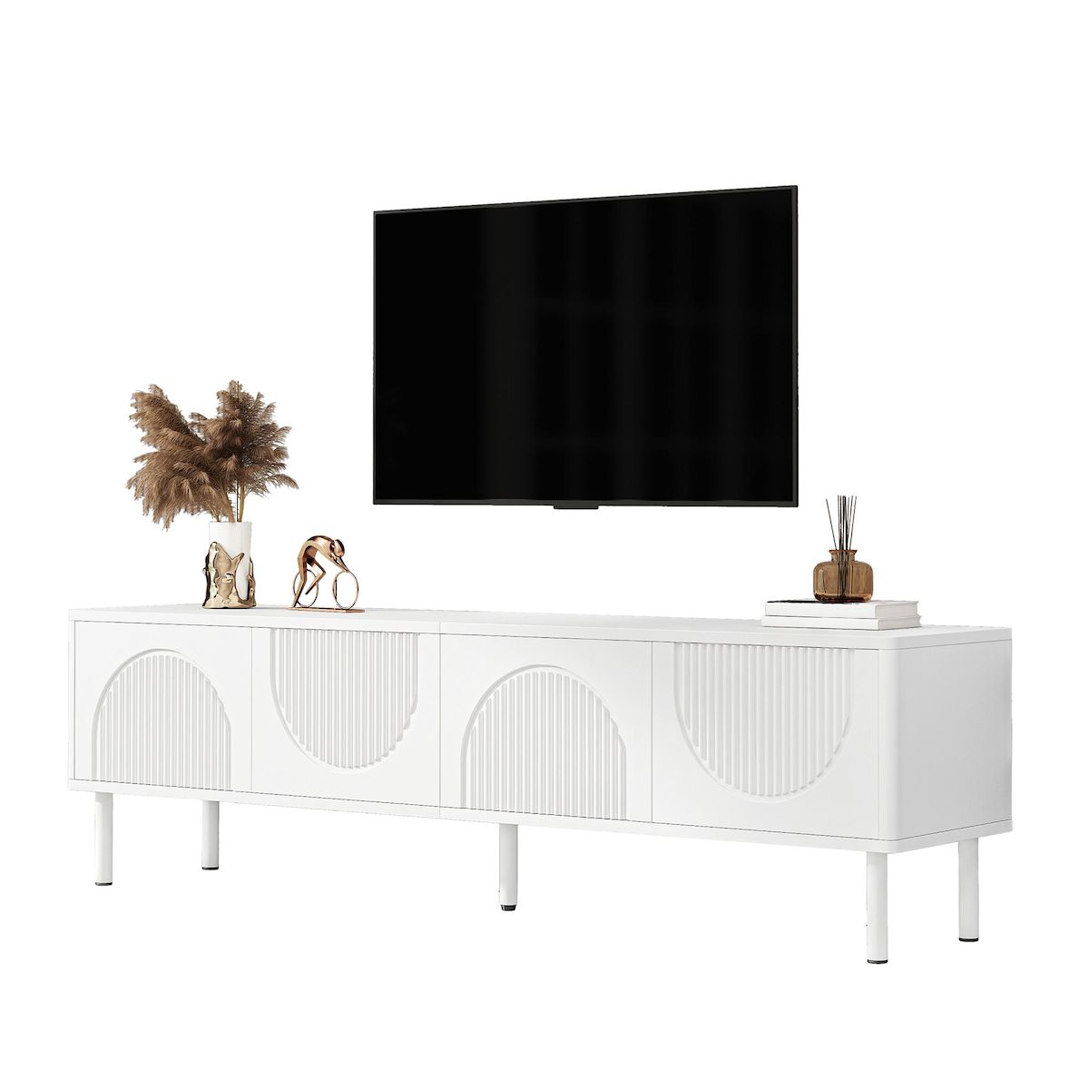 MERAX Meuble tv blanc 180cm mdf et panneau de particules
