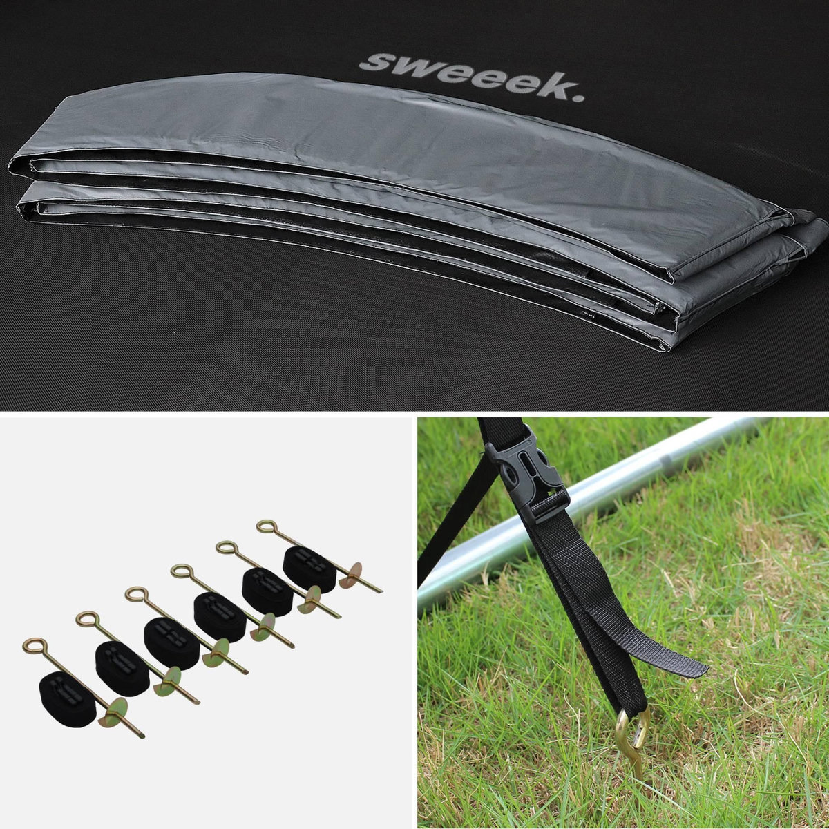 SWEEEK Trampoline 400cm gris avec filet de protection.  échelle. bâche. filet pour chaussures. kit d'ancrage  - Mercure XXL- Trampoline de jardin 400 cm 4m| Qualité PRO.|Normes EU.