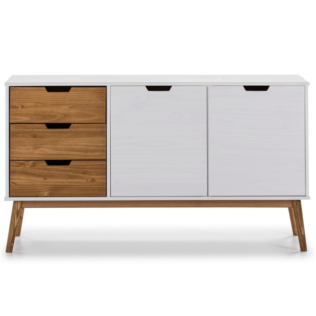 VS VENTA-STOCK Buffet Commode Java 3 tiroir y 2 Porte Blanc, glissières métalliques, Longueur 140 cm