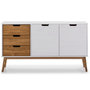 Voir la diapositive 2 : VS VENTA-STOCK Buffet Commode Java 3 tiroir y 2 Porte Blanc, glissières métalliques, Longueur 140 cm