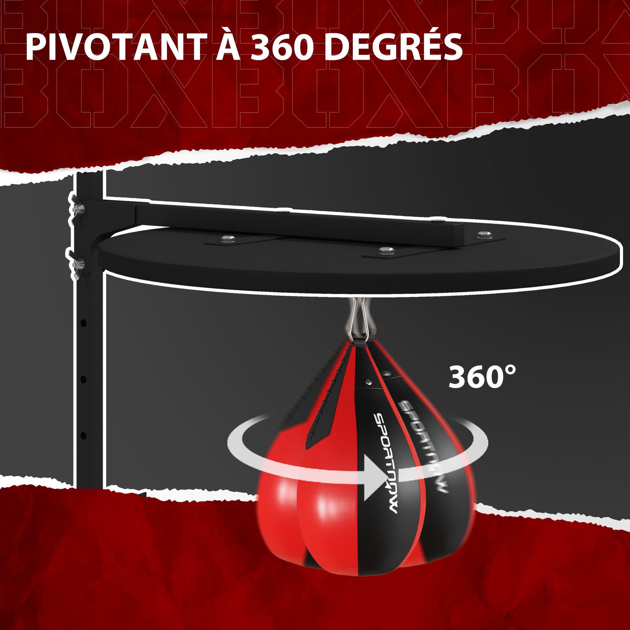 Voir la diapositive 6 : HOMCOM Punching ball poire de vitesse boxe avec support plateau tournant + pompe mdf acier revêtement synthétique rouge noir