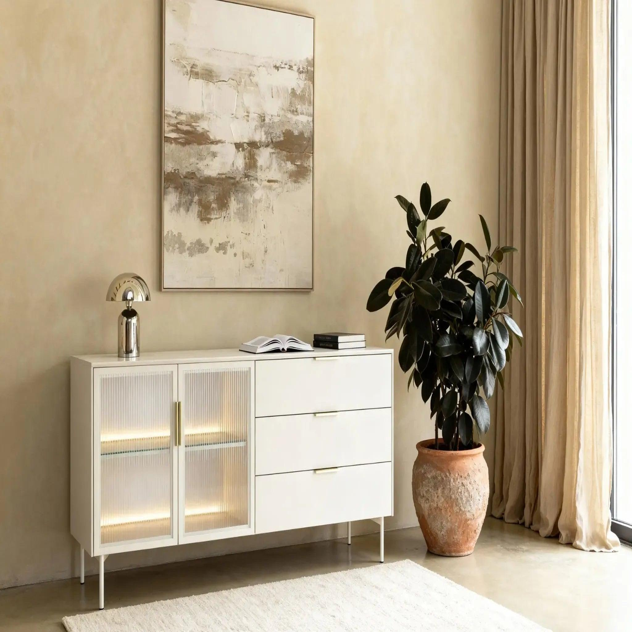 Voir la diapositive 2 : CASANOVA PARIS Paloma - buffet 2 portes 3 tiroirs 181cmeffet chêne dunin