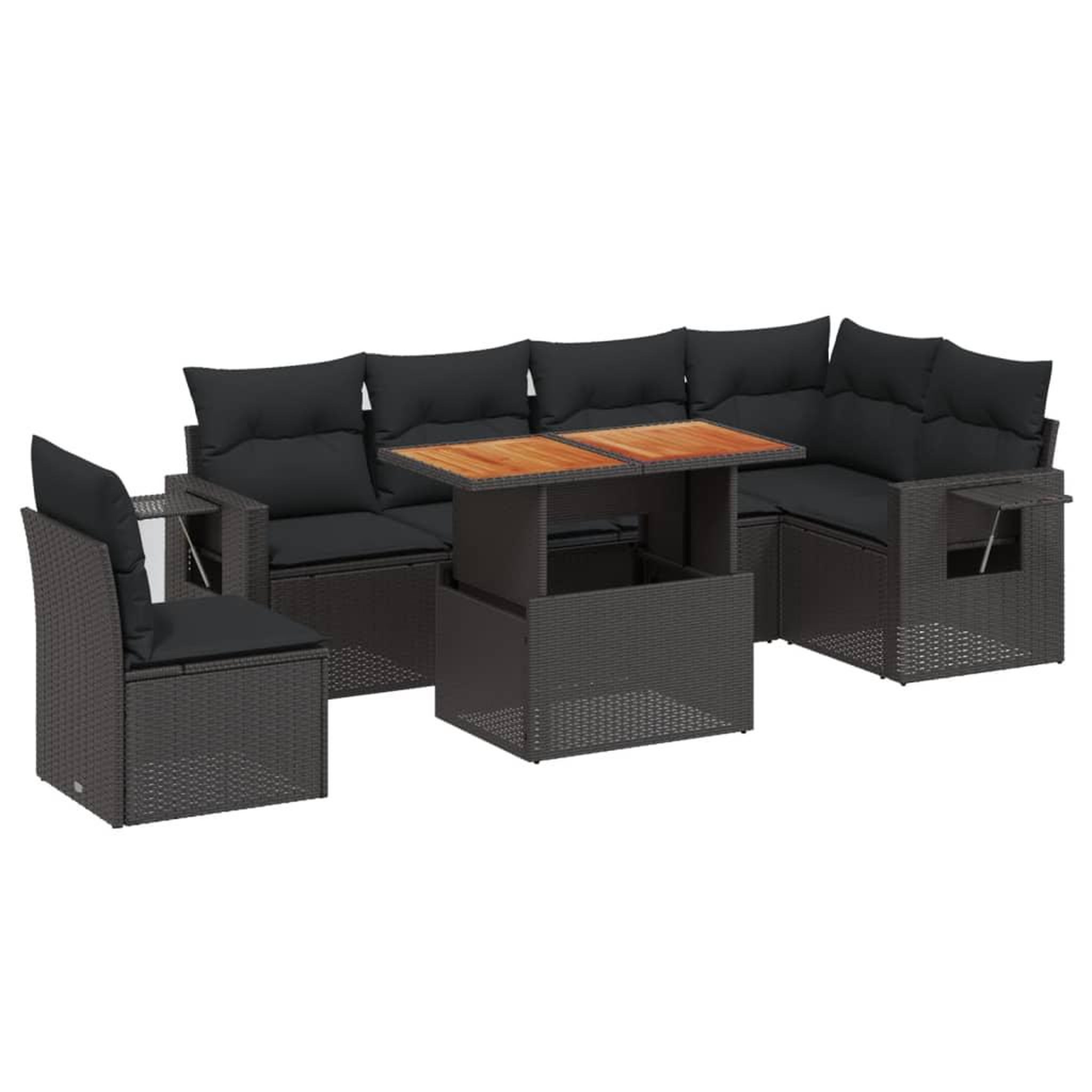 Voir la diapositive 2 : VIDAXL Salon de jardin 7 pcs avec coussins noir resine tressee