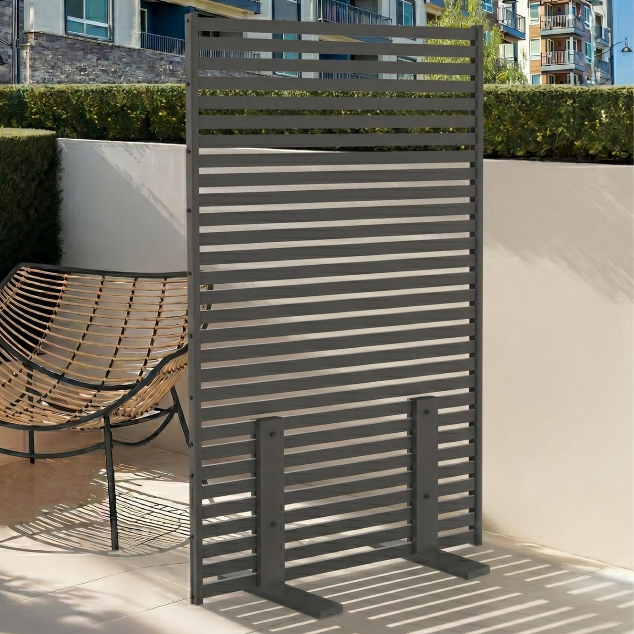 Voir la diapositive 2 : ID MARKET Paravent extérieur ajouré claustra décoratif 80 x 150 cm persiennes horizontales métal gris anthracite