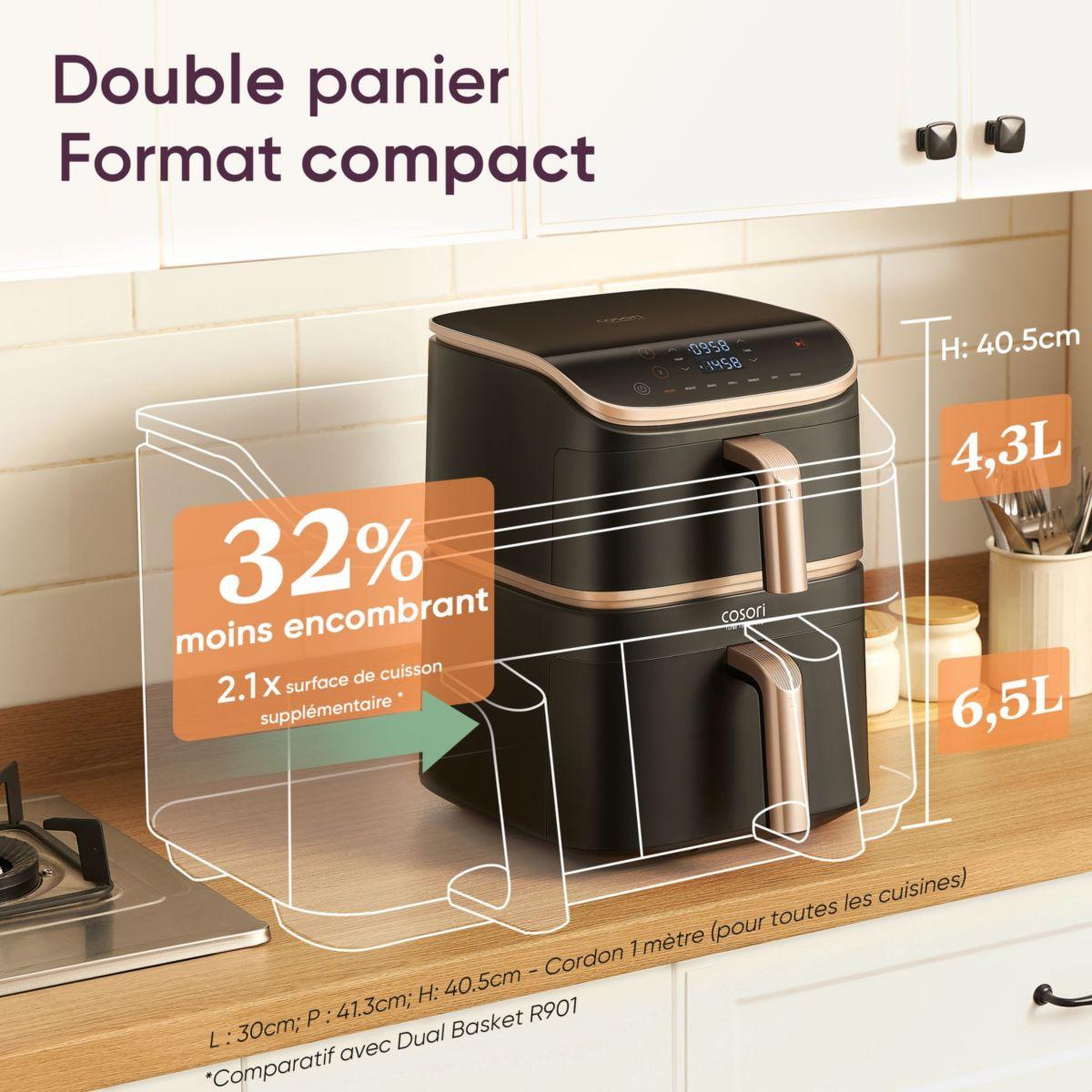 Voir la diapositive 5 : COSORI Friteuse sans huile kosp0040eun turbo tower pro smart, 10,8 l, panier céramique