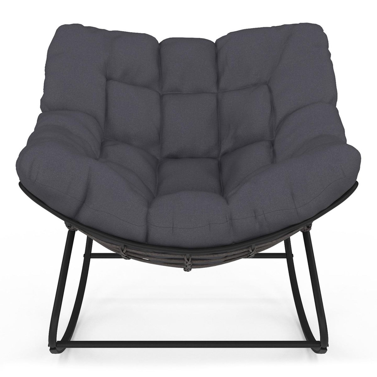 ID MARKET Fauteuil de jardin à bascule LOA effet rotin gris avec coussin gris