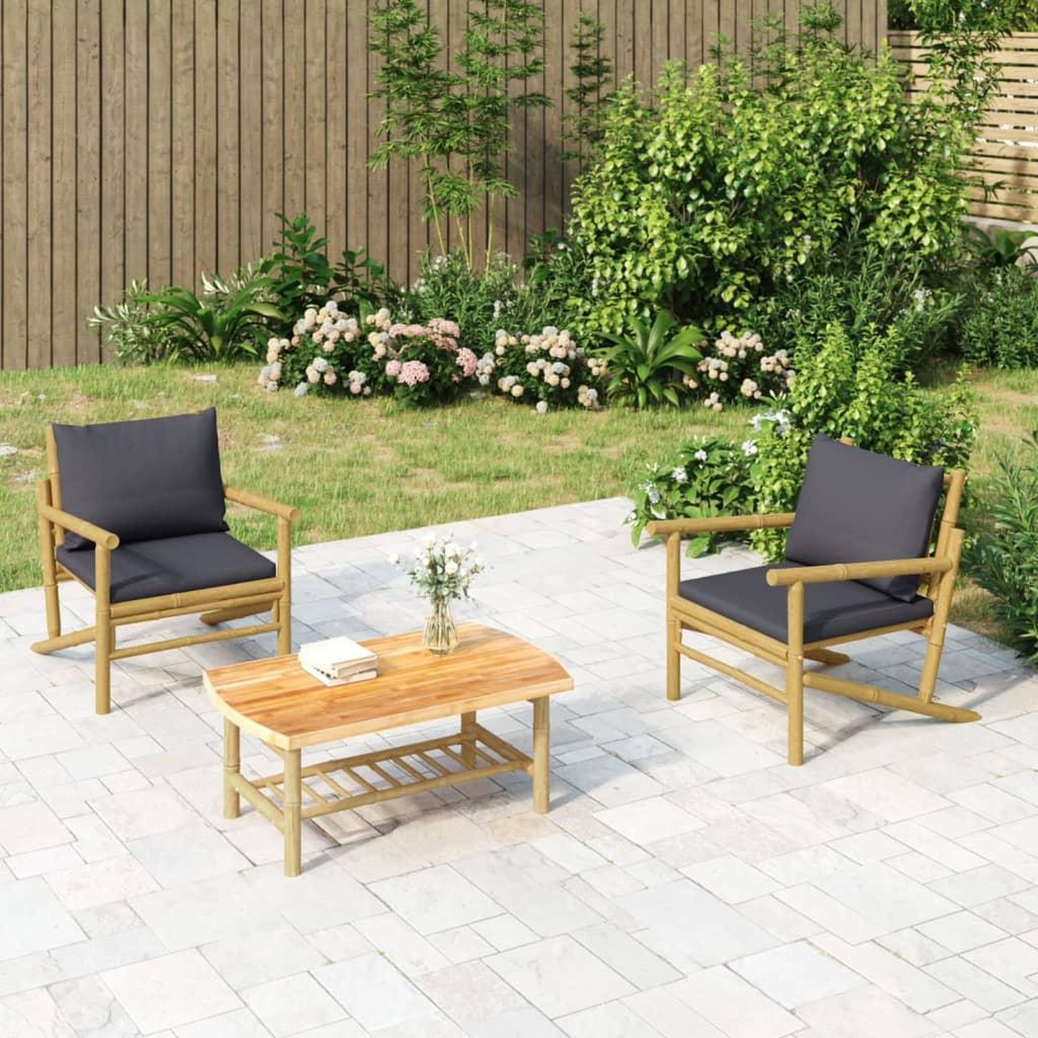 VIDAXL Chaises de jardin lot de 2 avec coussins gris fonce bambou
