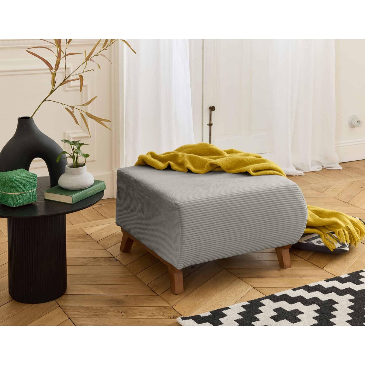 BEST MOBILIER Cristal - pouf modulable - 65 cm - en velours côtelé