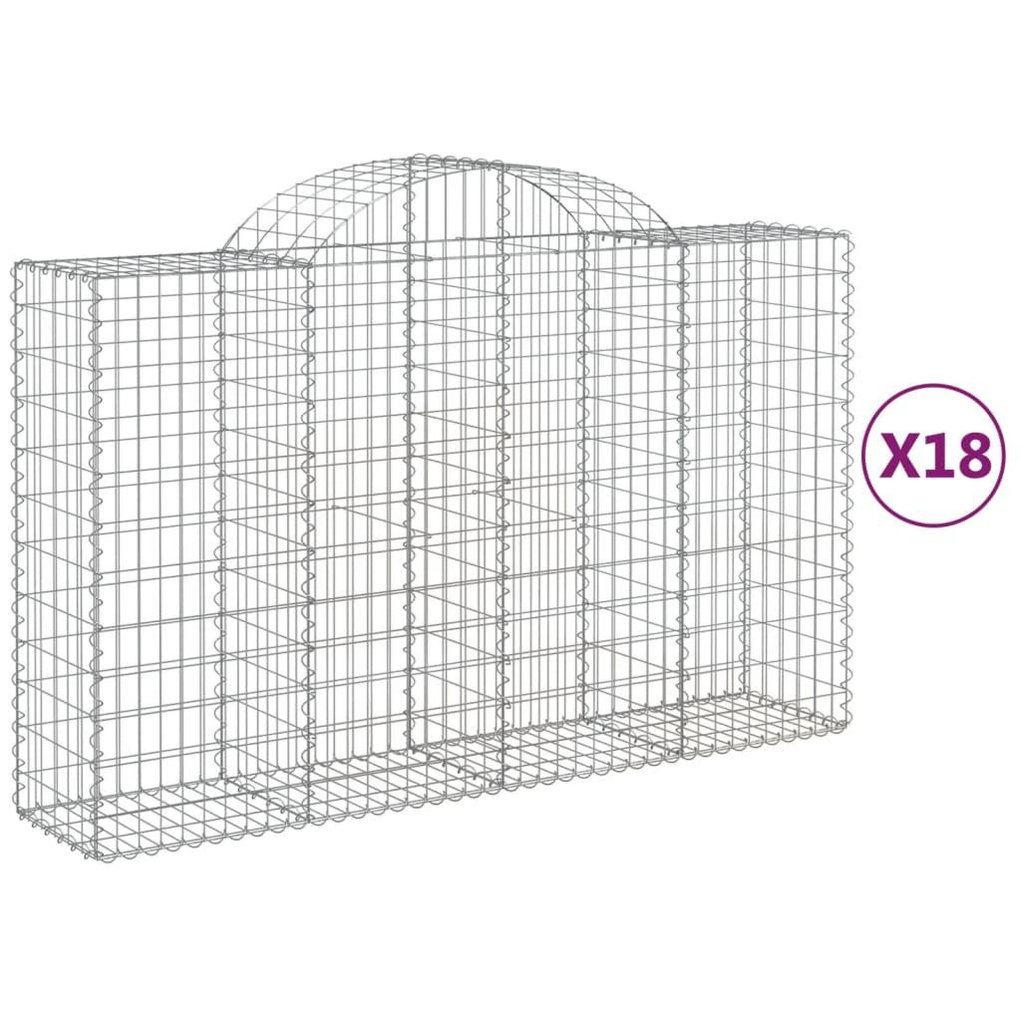 Voir la diapositive 2 : VIDAXL Paniers a gabions arques 18 pcs 200x50x120/140 cm Fer galvanise