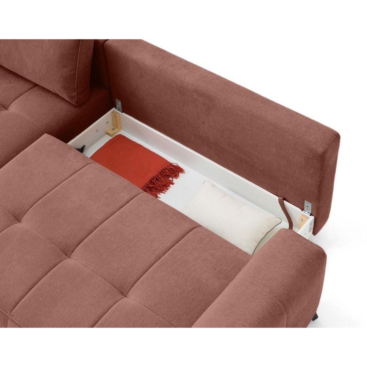 BEST MOBILIER Rimini - canapé d'angle gauche 4 places convertible avec coffre en tissu texturé