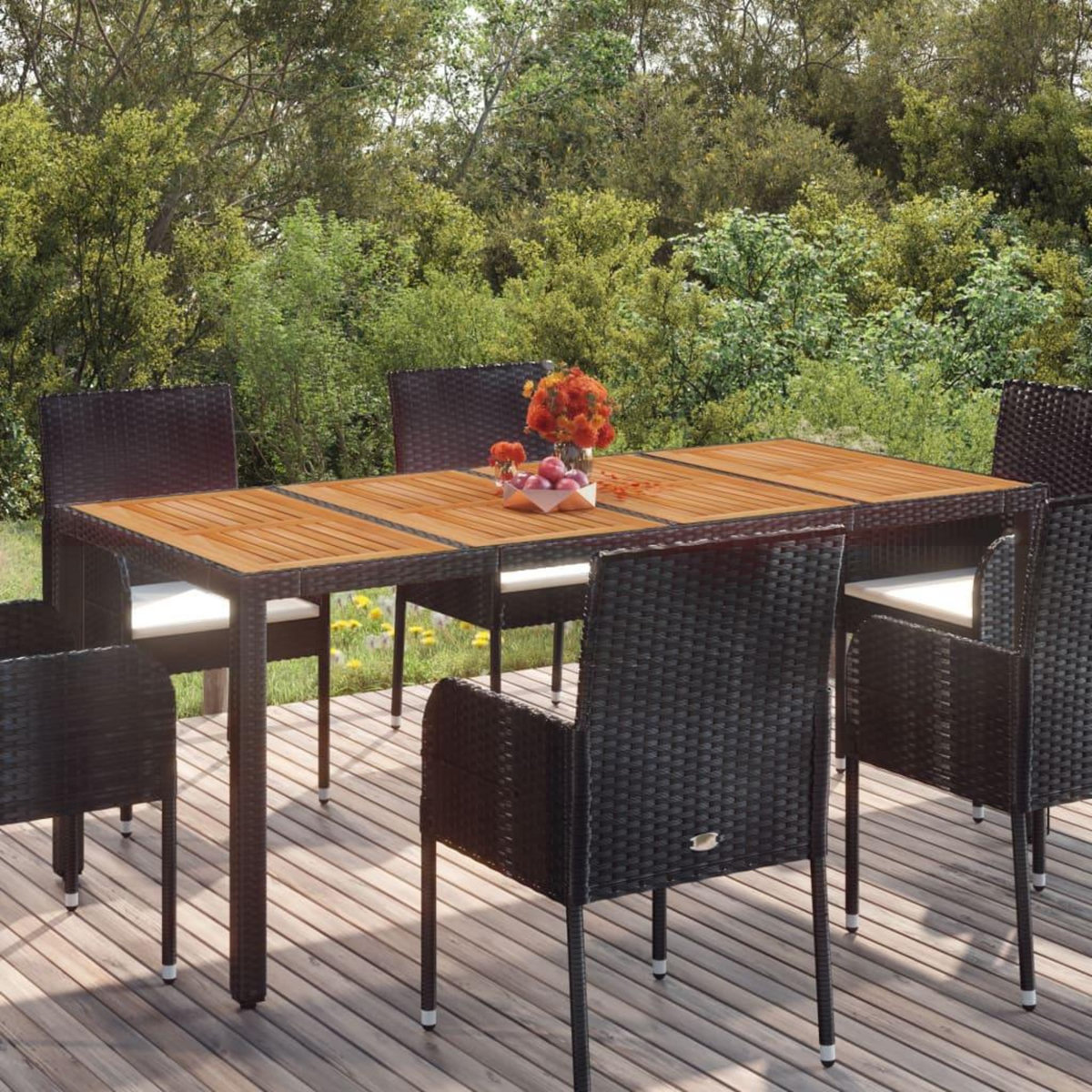 VIDAXL Table de jardin dessus en bois Noir 190x90x75 cm Resine tressee
