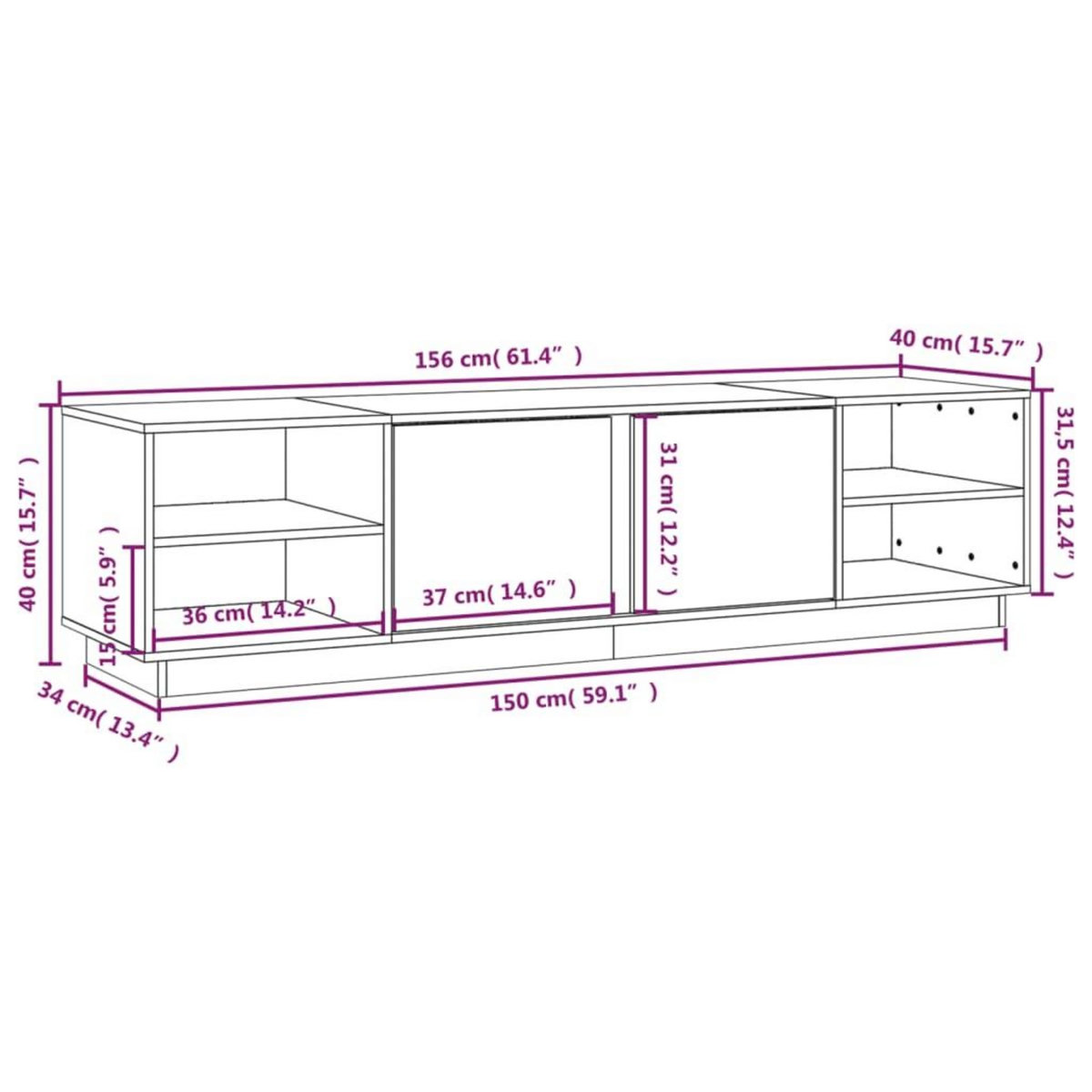 VIDAXL Meuble TV Blanc 156x40x40 cm Bois de pin massif