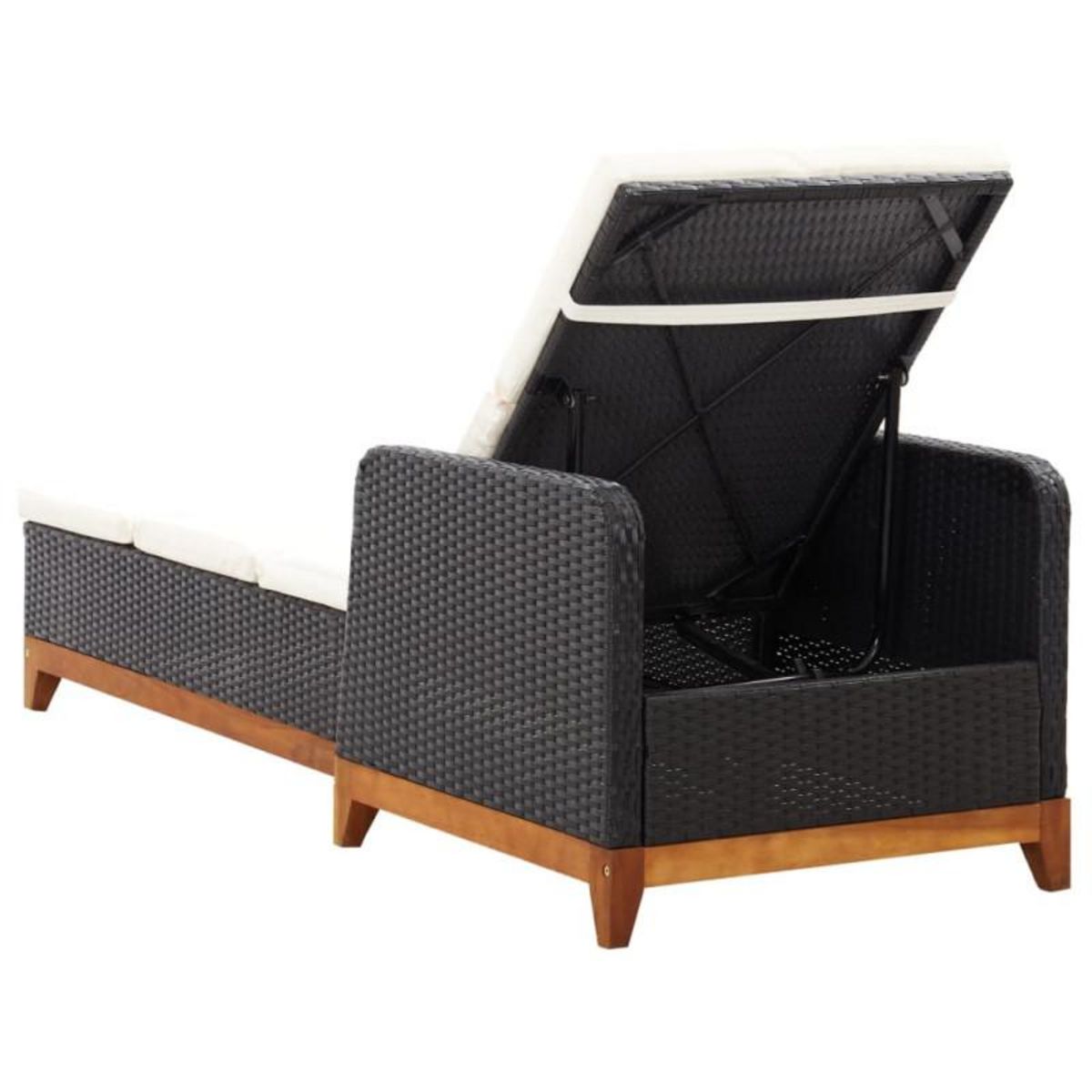 VIDAXL Chaise longue Résine tressée et bois d acacia massif Noir
