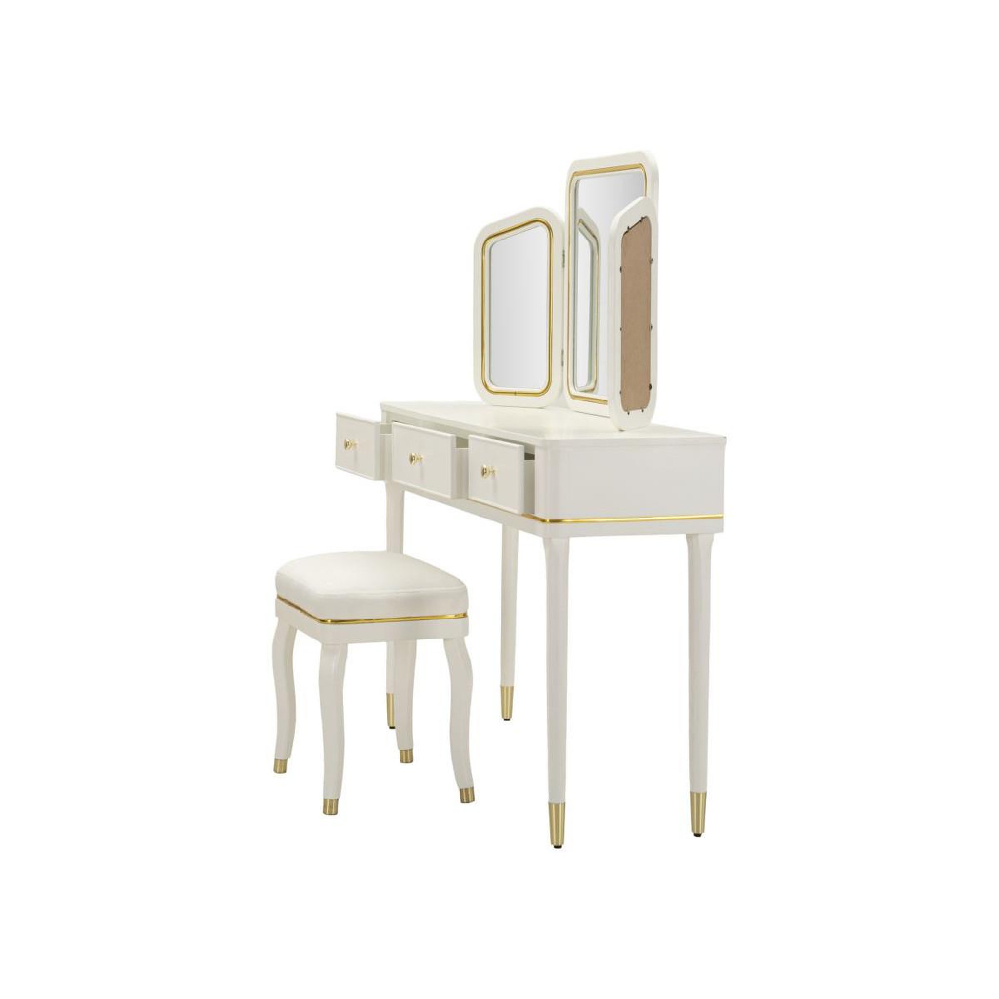 Voir la diapositive 4 : Paris Prix Coiffeuse avec miroir & tabouret  camille  120cm blanc