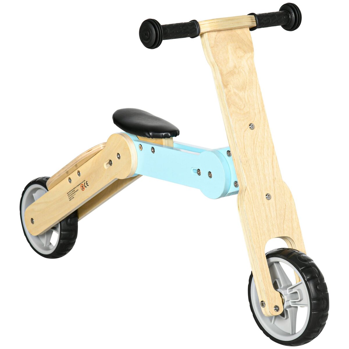 HOMCOM Draisienne trottinette enfant 2 en 1 - roues EVA texturées, guidon  ergonomique, marche-pied antidérapant - panneaux bois bleu ciel pas cher 