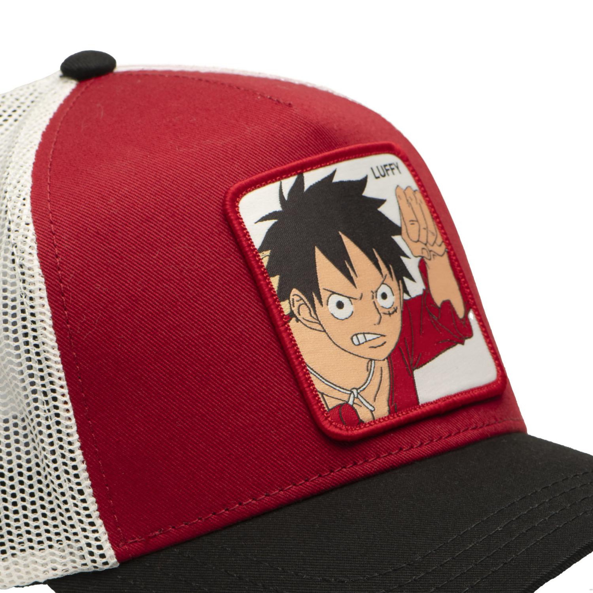Voir la diapositive 3 : CAPSLAB Casquette trucker avec filet en sergé de coton One piece Luffy Red