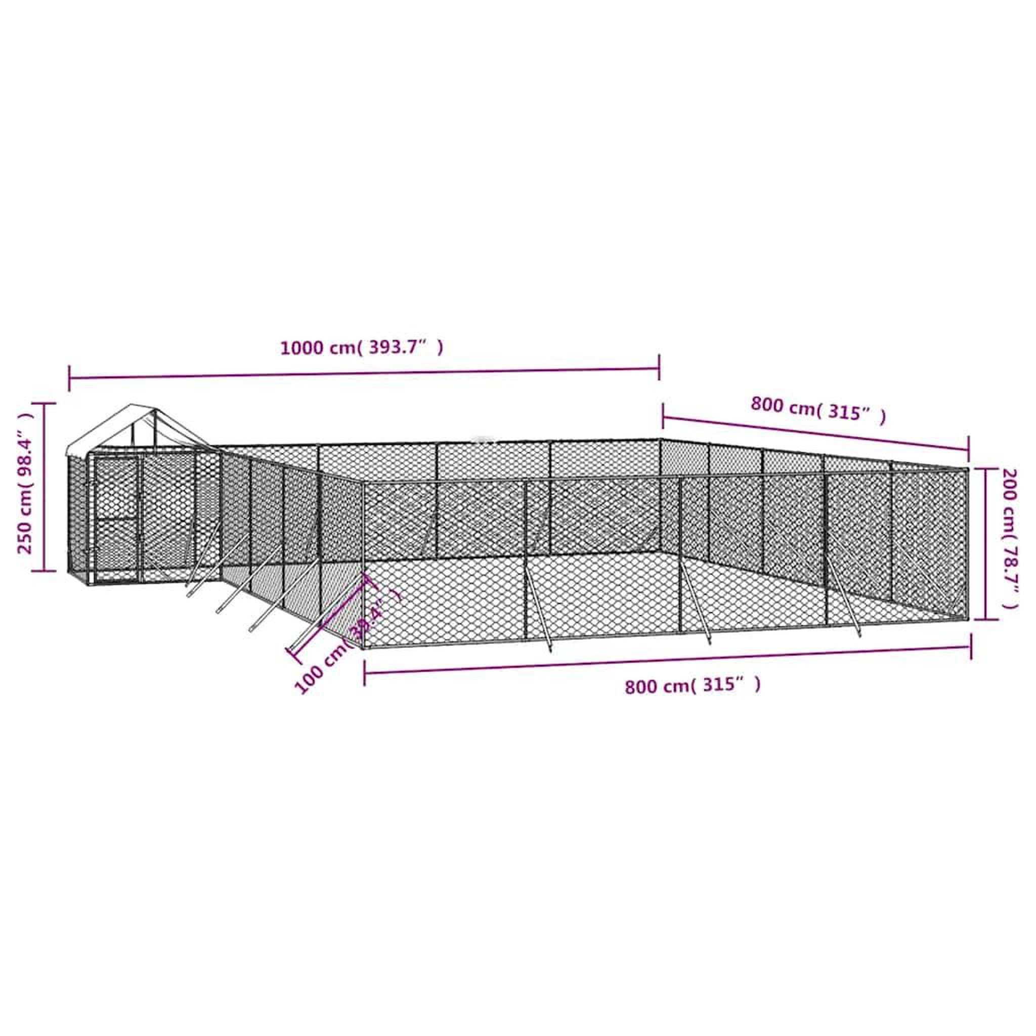 Voir la diapositive 5 : VIDAXL Chenil d'exterieur pour chiens avec toit argente 10x8x2,5 m