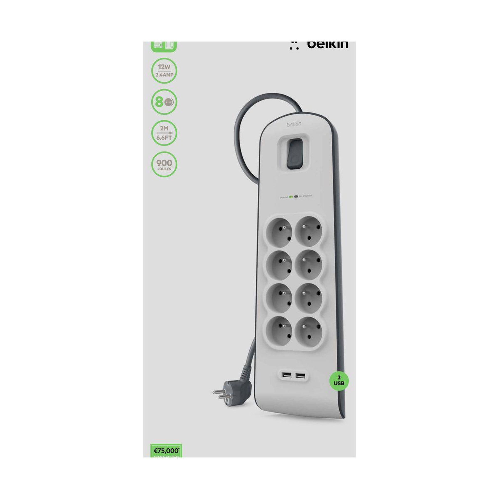 Voir la diapositive 3 : Belkin Multiprise usb 8 prises parafoudres + 2 usb