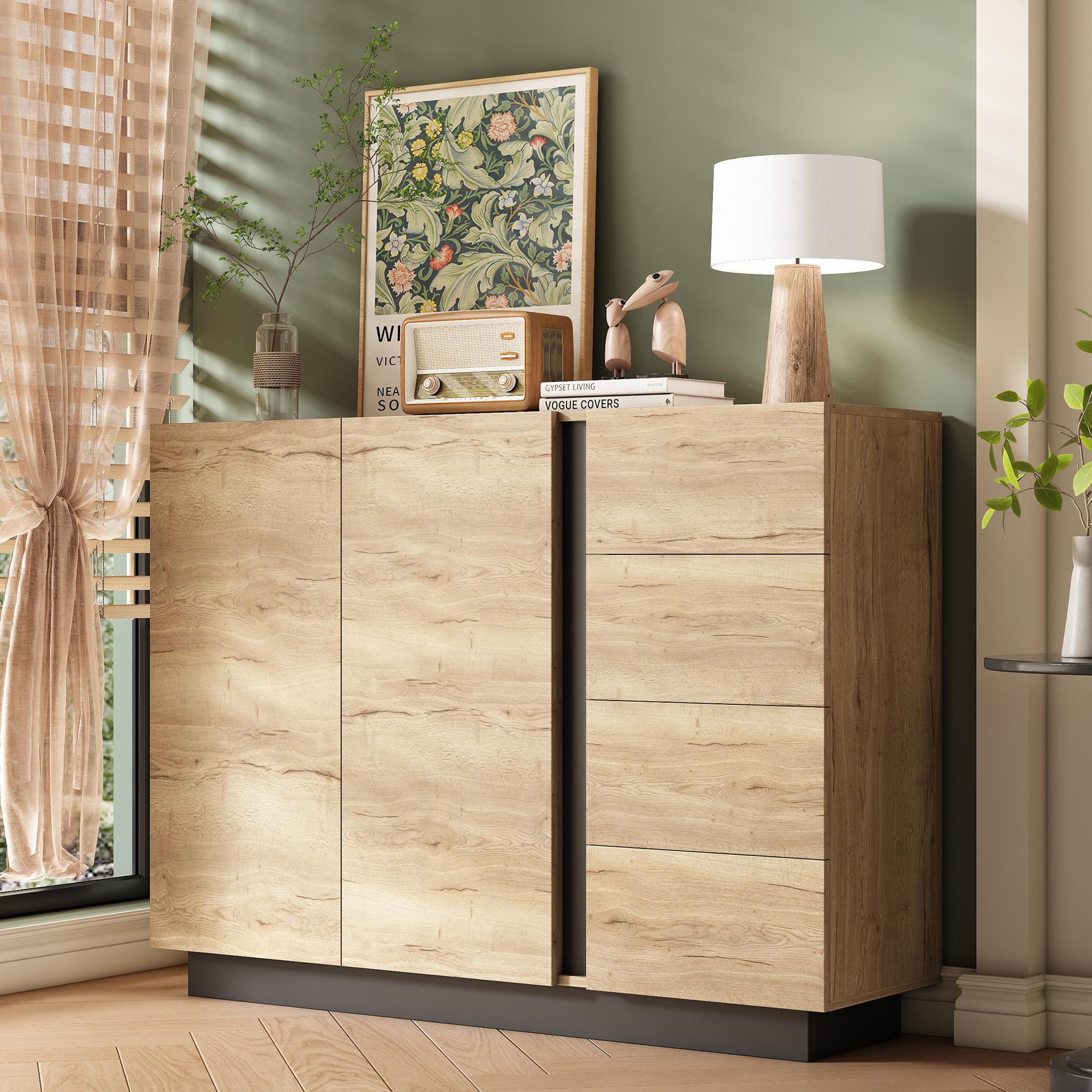 Voir la diapositive 4 : MERAX Buffet 2 porte(s) 4 tiroir(s) - 110 cm naturel panneau de particules