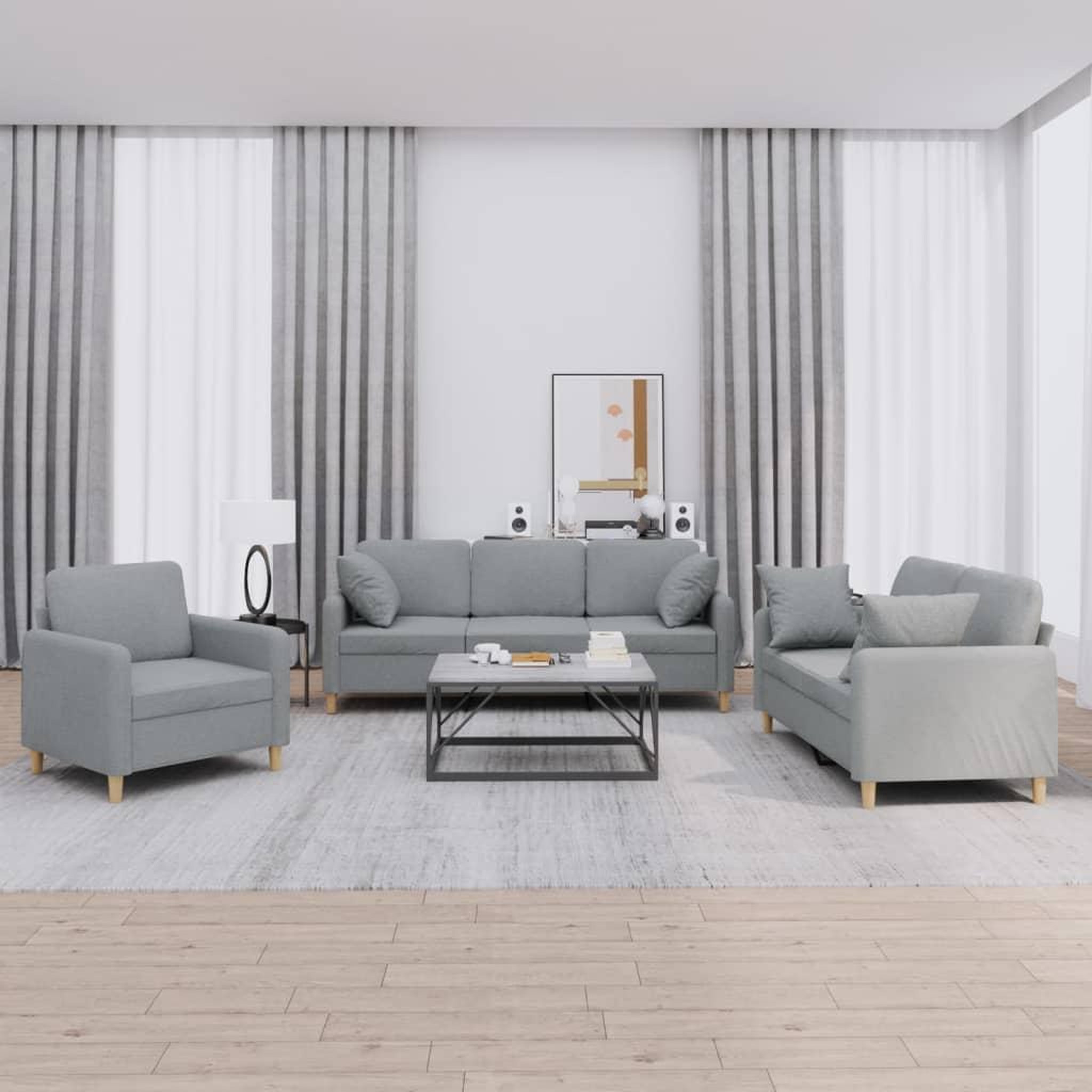 VIDAXL Ensemble de canapes 3 pcs coussins gris clair tissu