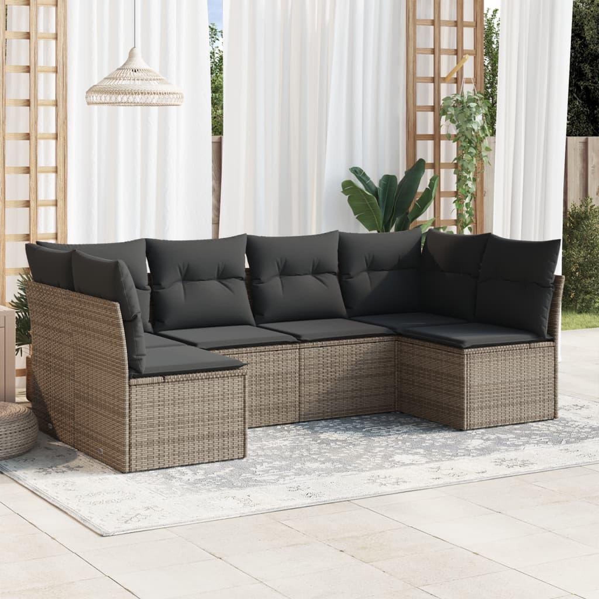 VIDAXL Salon de jardin 6 pcs avec coussins gris resine tressee