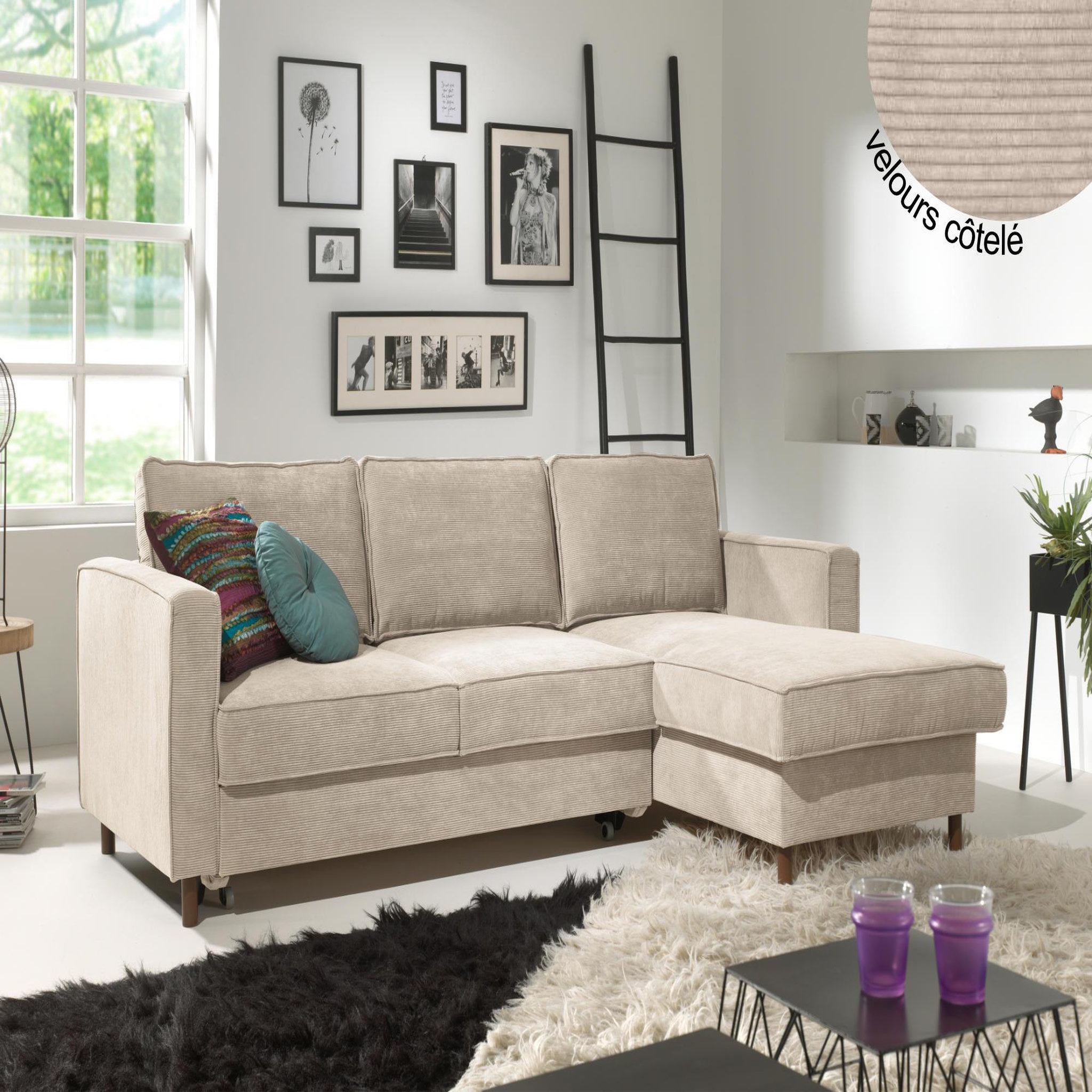 LISA DESIGN Jake - canapé d'angle droit - convertible avec coffre - 4 places - en velours côtelé. Coloris disponibles : Orange, Gris, Bleu, Beige, Vert