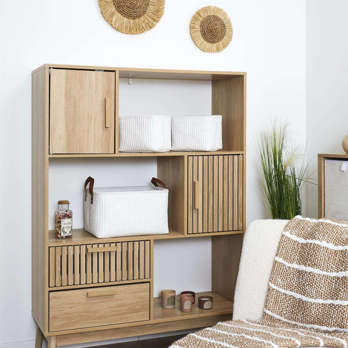 The Home Deco Factory Lot de 3 paniers de rangement en tissu côtelé - Blanc