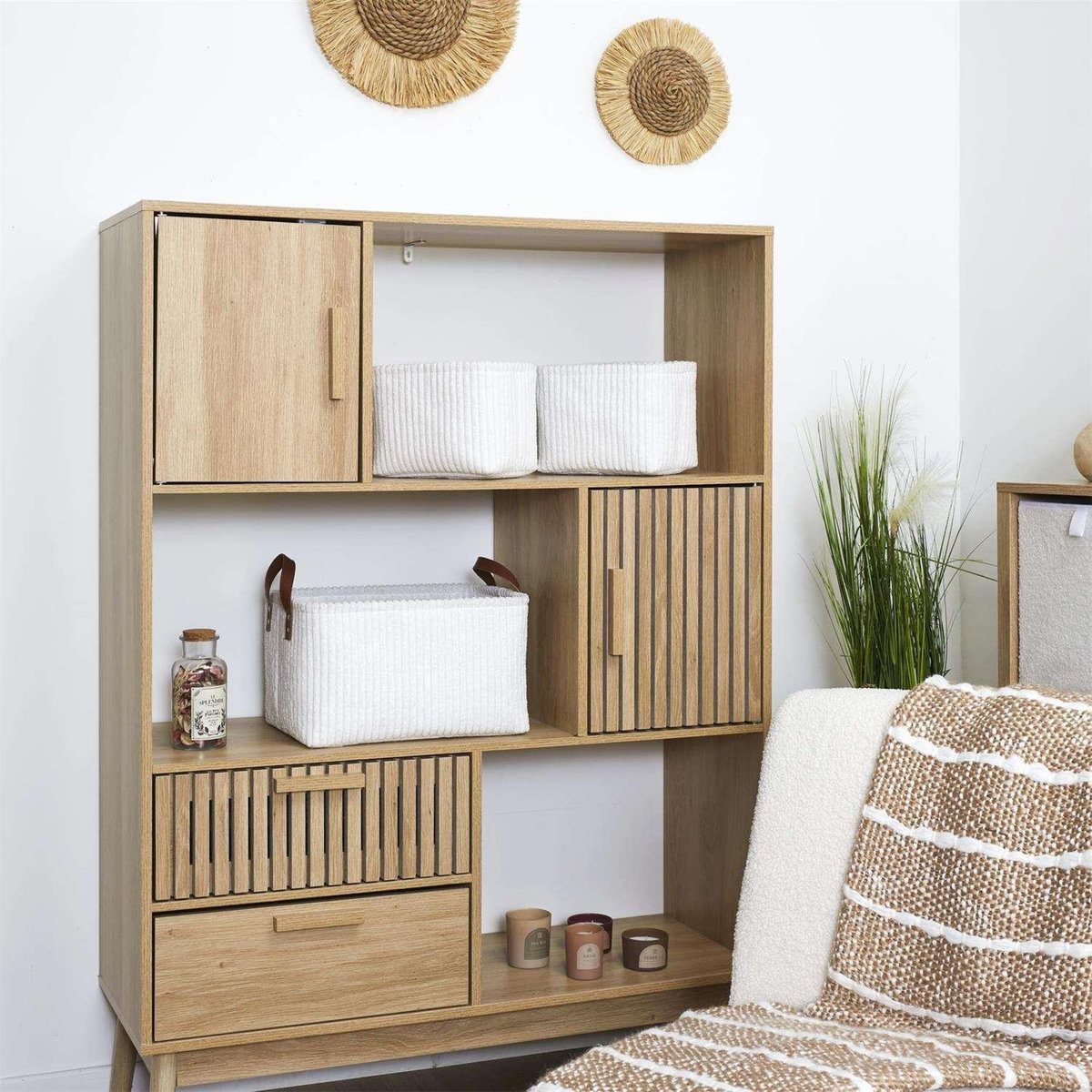 The Home Deco Factory Lot de 3 paniers de rangement en tissu côtelé - Blanc