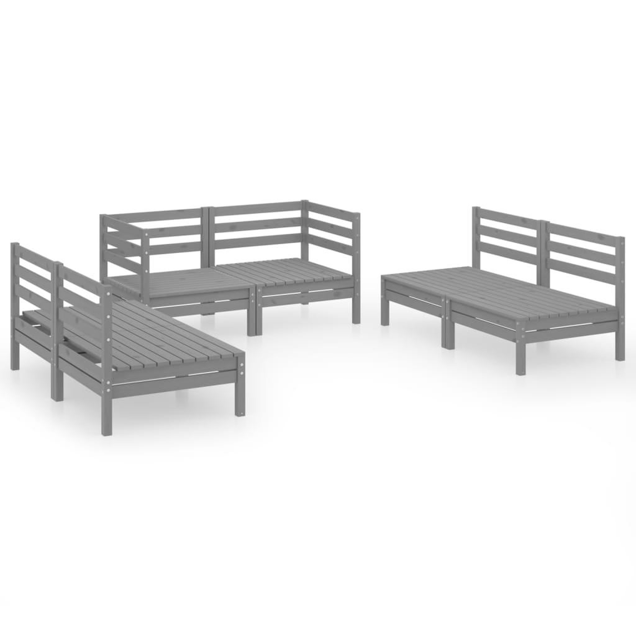 Voir la diapositive 2 : VIDAXL Salon de jardin 6 pcs Gris Bois de pin massif