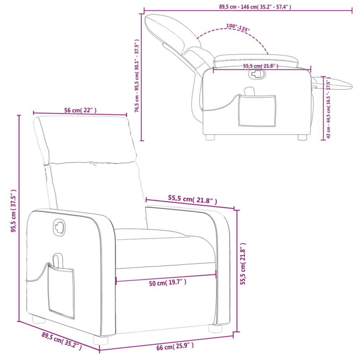 VIDAXL Fauteuil de massage inclinable Taupe Tissu