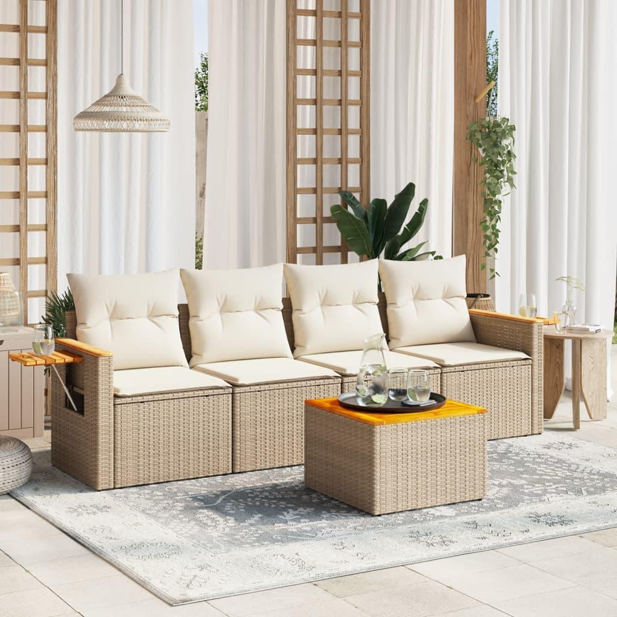 VIDAXL Salon de jardin avec coussins 5 pcs beige resine tressee