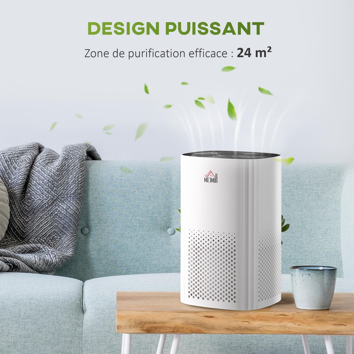 HOMCOM Purificateur d'air 25 W 4 vitesses mode silencieux - filtre HEPA, charbon actif -  jusqu'à 24 m² - débit d'air pur 225 m³/h - timer - ABS blanc noir