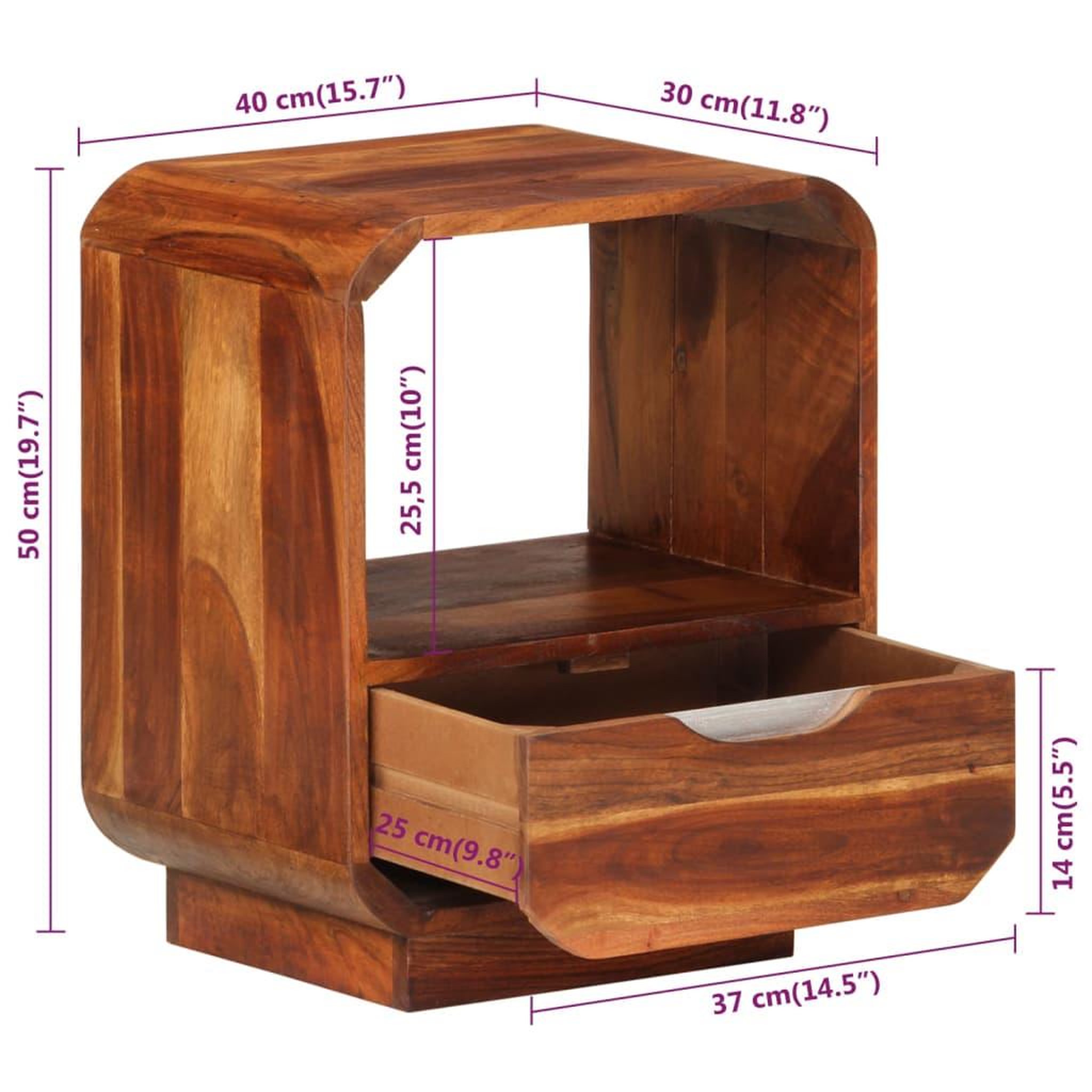 Voir la diapositive 6 : VIDAXL Table de chevet avec tiroir 2 pcs Bois massif 40x30x50 cm