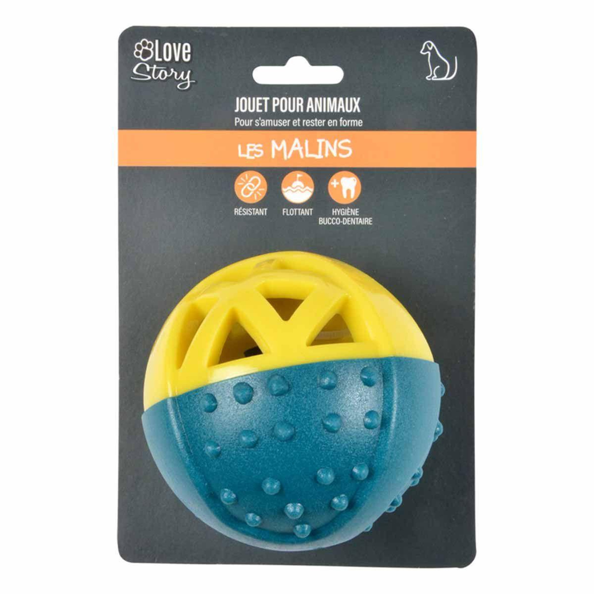 Voir la diapositive 4 : LOVE STORY Jouet pour chien balle  géométrique  9cm bleu